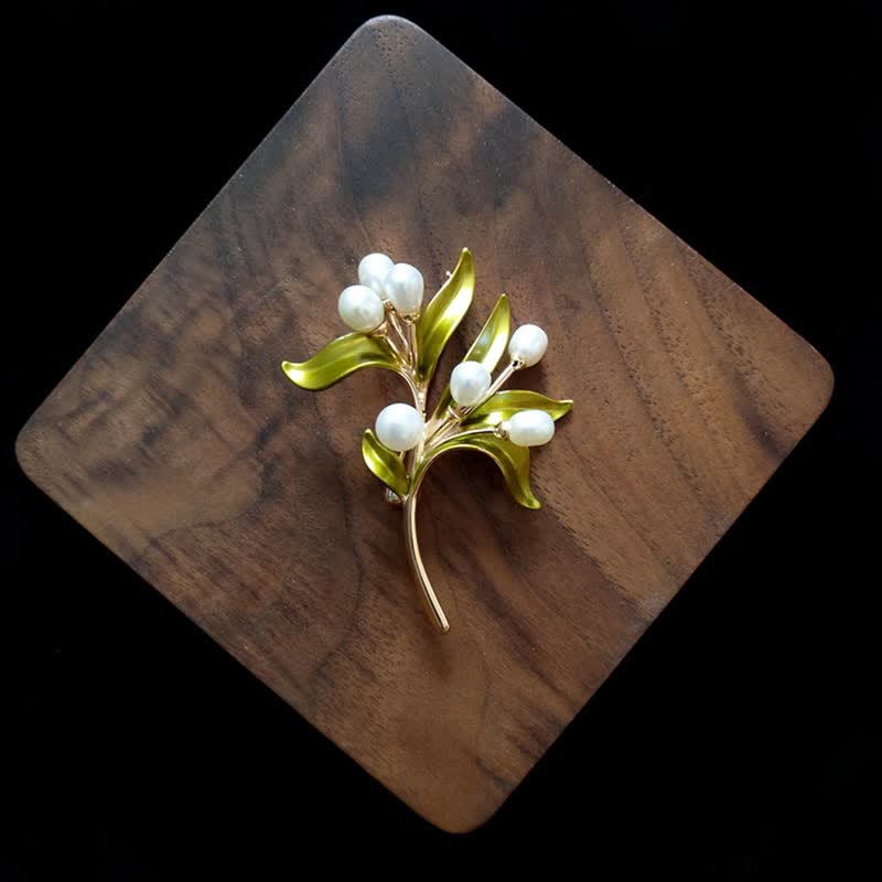 Frauen's Naturperlen-Olivenzweig-Brosche