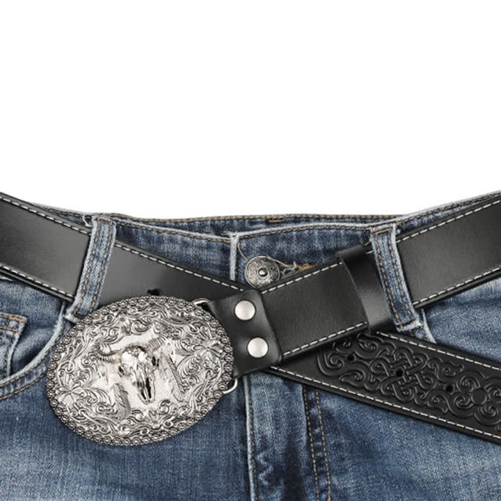 Herren-Jeans-Ledergürtel mit graviertem Feather Bull