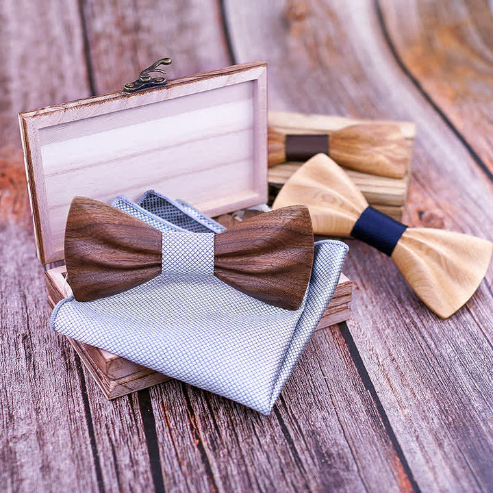 3 Stück Herren handgeschnitztes Crease Holz Fliege Set