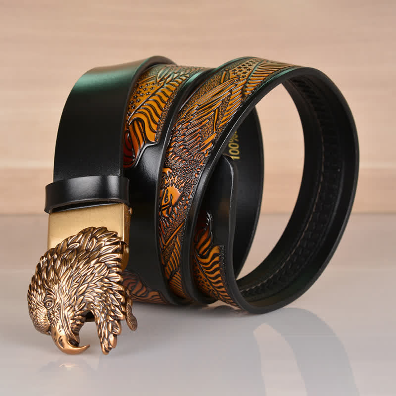 Herren Ledergürtel mit Automatik-Schnalle und filigranem Adlerkopf