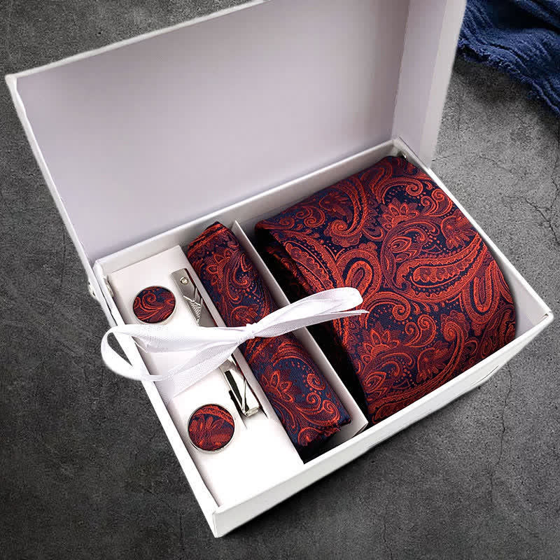 4er Set Krawatte und Einstecktuch in exquisiter Geschenkbox