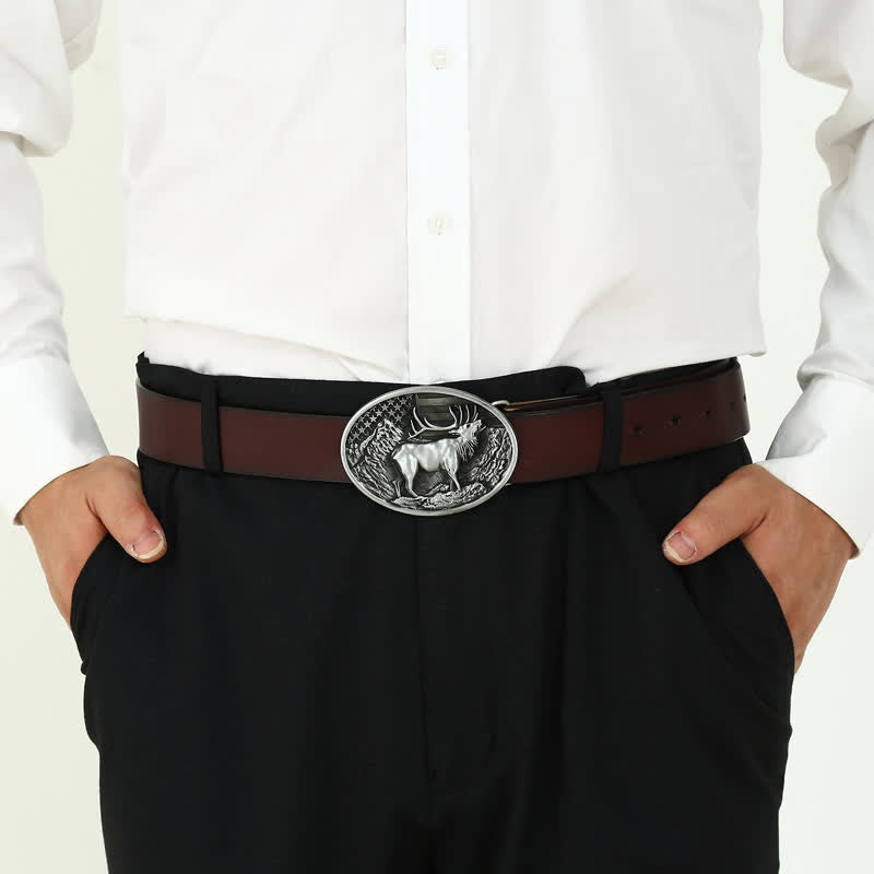 Herren DIY Elch Hirsch Amerika-Flagge Schnalle Ledergürtel