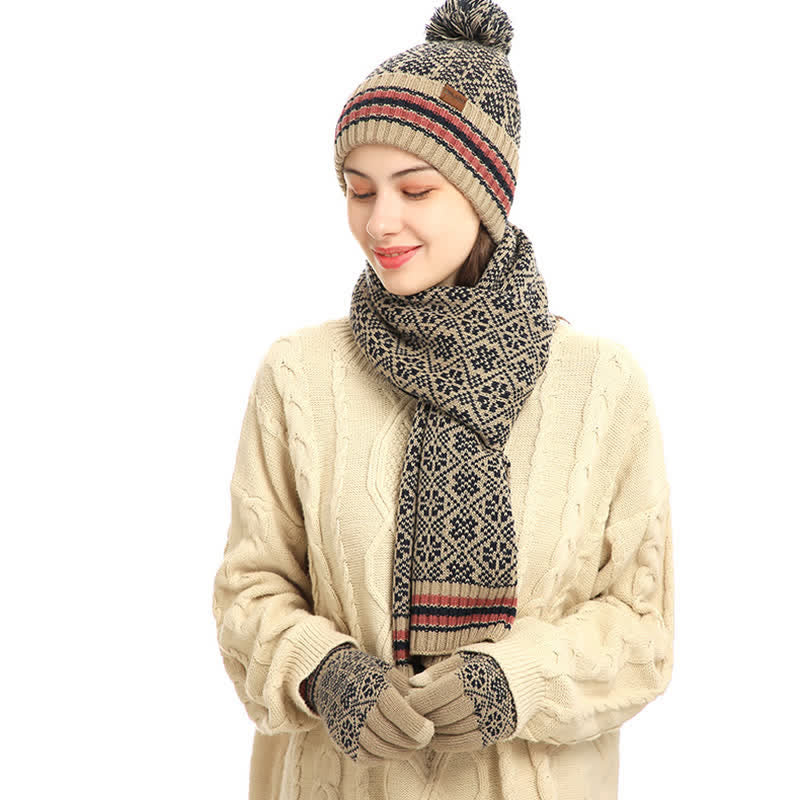 3-teiliges Unisex Schneeflocken-Set mit Mütze, Schal und Touchscreen-Handschuhen
