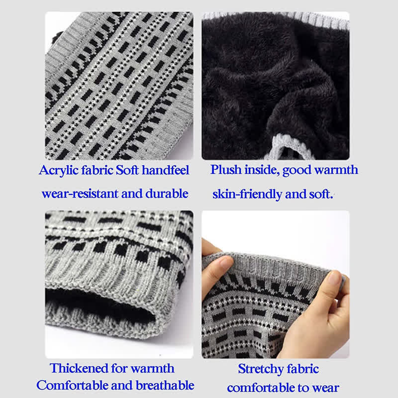 3-tlg. Set aus lockerer, doppellagiger Strickmütze, Schal und Handschuhen