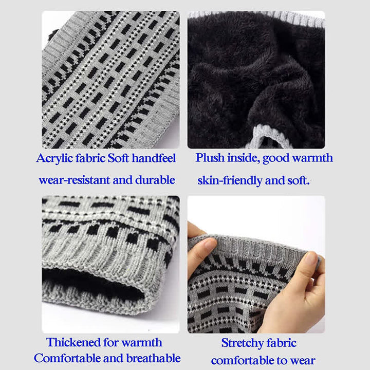 3-tlg. Set aus lockerer, doppellagiger Strickmütze, Schal und Handschuhen