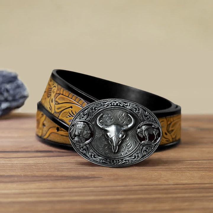 Herren-DIY-Typischer Westlicher Totenkopf Schnallen Ledergürtel