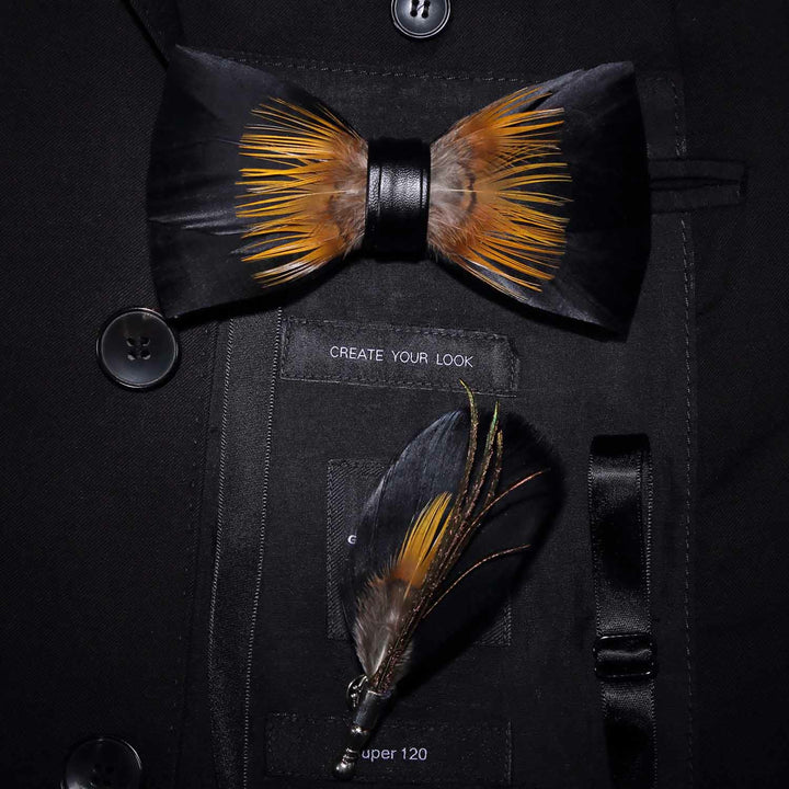 Orange & schwarz Sonnenblumen Feder Fliege mit Reversnadel