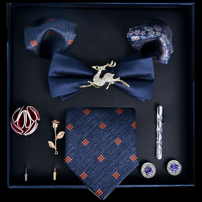 8 Stück königsblaue luxuriöse edle bedruckte Fliegen-Geschenkbox