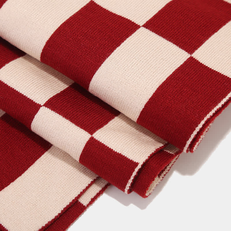 3-teiliges Unisex-Schachbrettmuster Mützen-Schal-Handschuh-Set