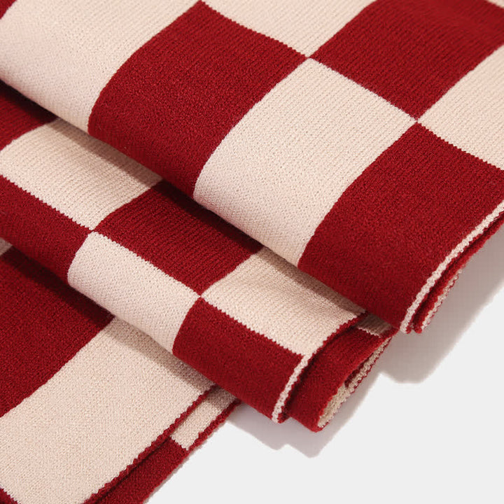 3-teiliges Unisex-Schachbrettmuster Mützen-Schal-Handschuh-Set