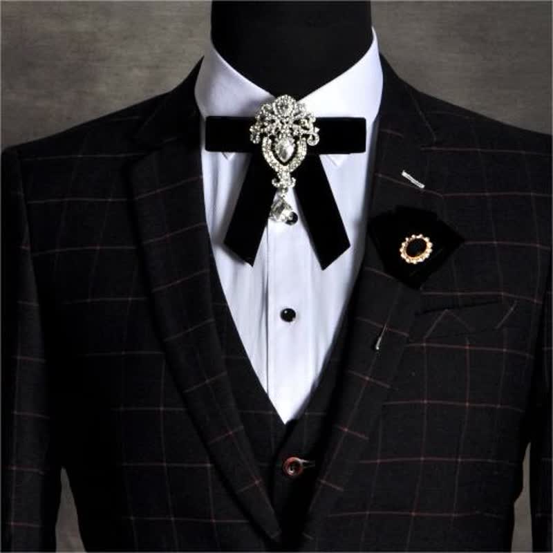2er Set Royal Rhinestone Brosche Samt Fliege