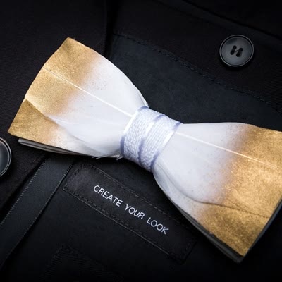 Gold & Weiß klassische Feder Fliege mit Reversnadel