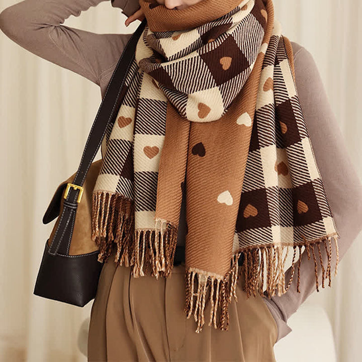 Damen Winter Cape Liebe Schachbrett Schal