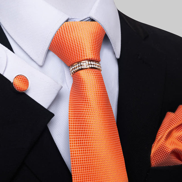 4-teiliges Krawatten-Set für Herren mit Mikro-Karo-Muster und Krawattenring