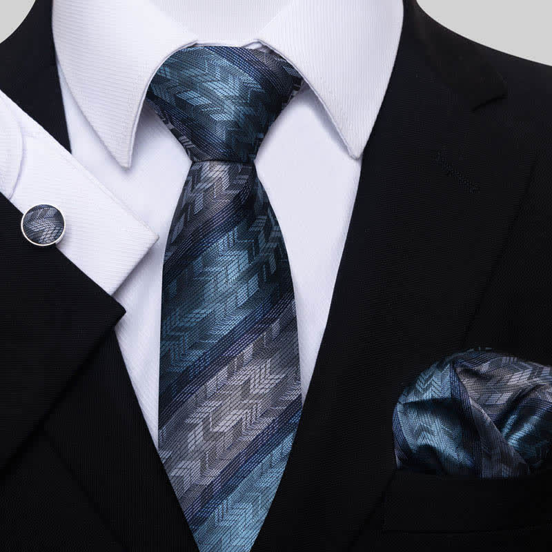 3er-Set Herren Krawatte in Teal und Grau gestreift