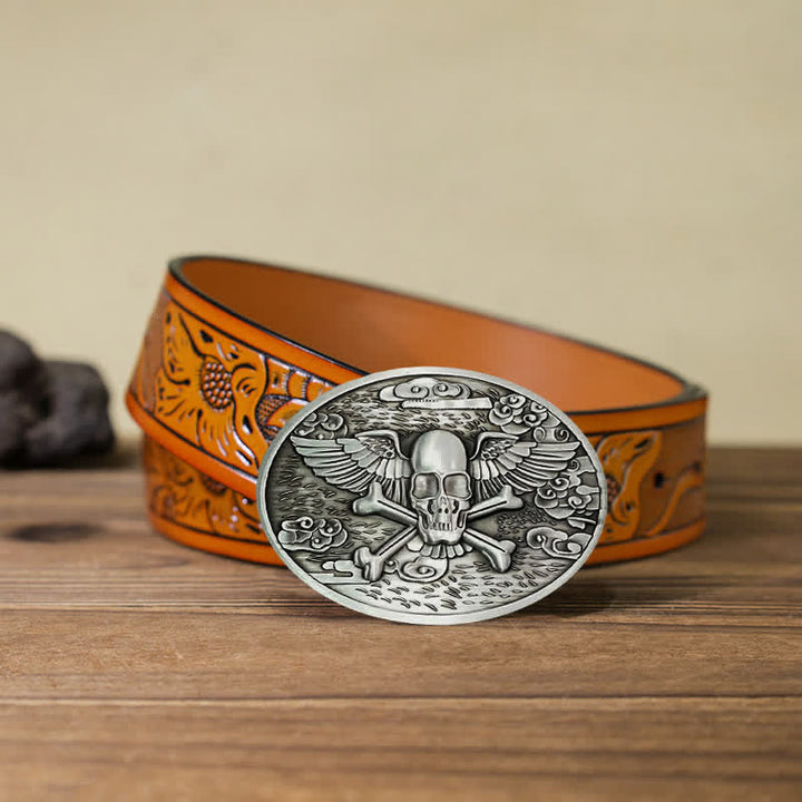 Herren DIY Totenkopf-Engel Kreative Bierhalter-Schnalle Ledergürtel