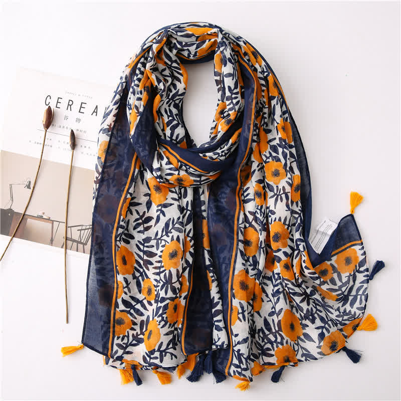 Frauen Bohemian Print Blumen Quasten Schal