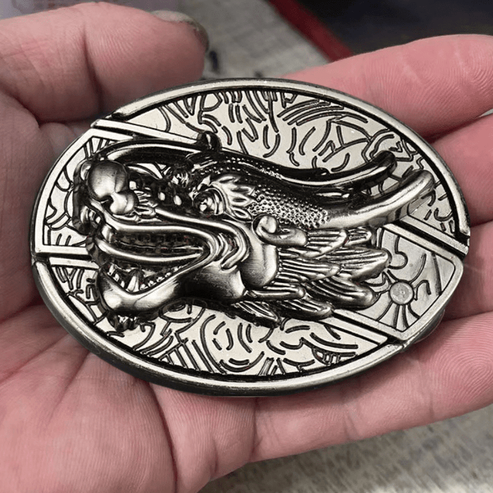 Herren Vintage 3D Drachen Ledergürtel mit Klappmesser