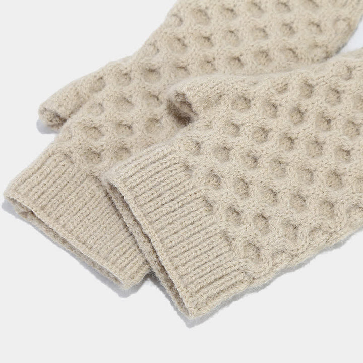 3-tlg. Strickset: Mütze, Schal und Handschuhe mit Kreuzmuster für Damen