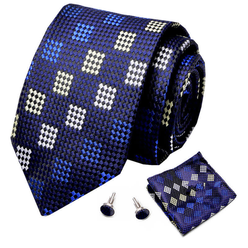 3er-Set Krawatten für Herren in Marineblau & Gelb mit Schachbrettmuster
