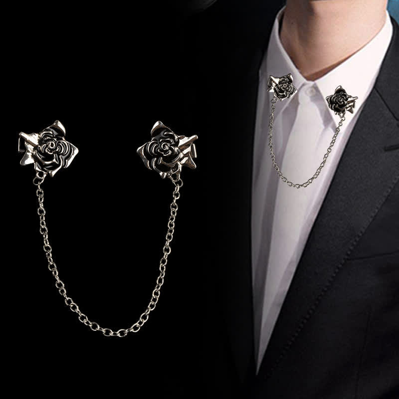 Herrenschmuck: antike Rosettenbrosche mit Kettenkragenclip