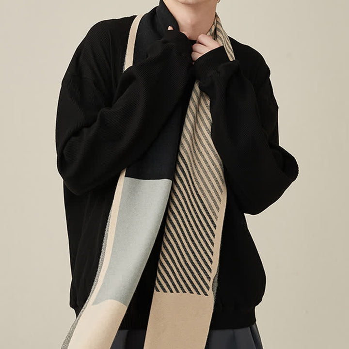 Herrenfarben Kontrastierender Gestreifter Reiner Wollschal