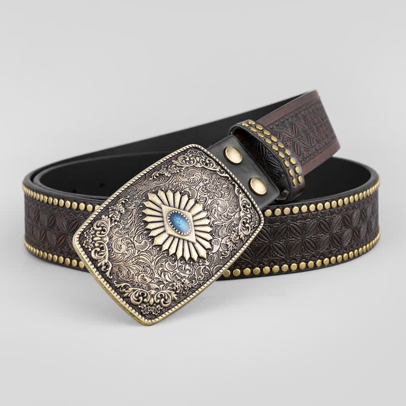 Retro-Ledergürtel mit Blumenprägung für Herren