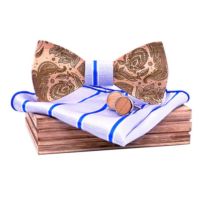 3Stk. Herren Schnitzen Paisley Holzfliege Set