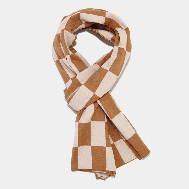 3-teiliges Unisex-Schachbrettmuster Mützen-Schal-Handschuh-Set