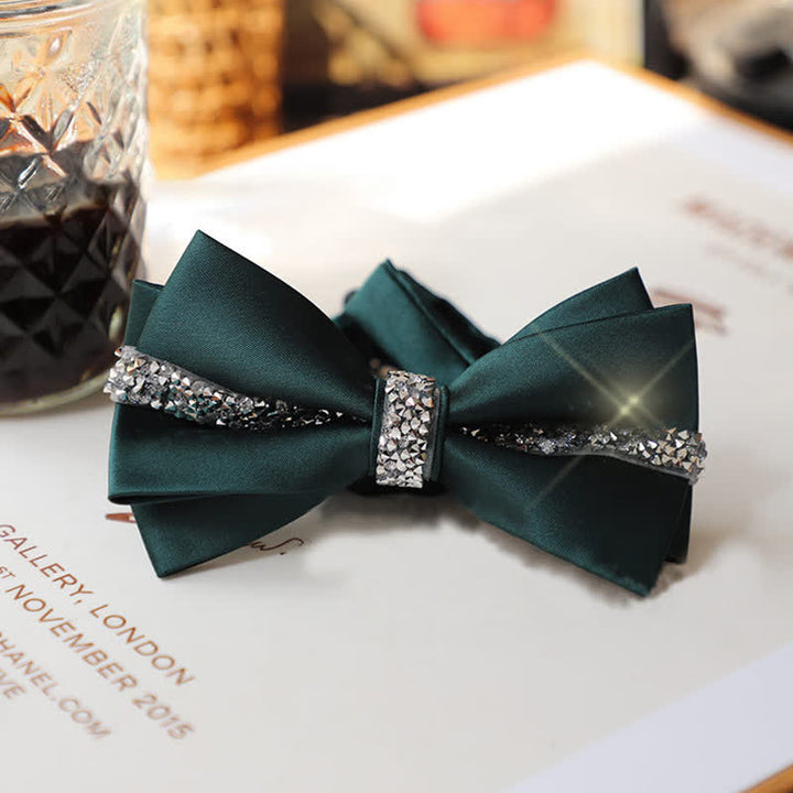 Herren-Set aus Satin mit Fliege und Einstecktuch und glänzendem Strass