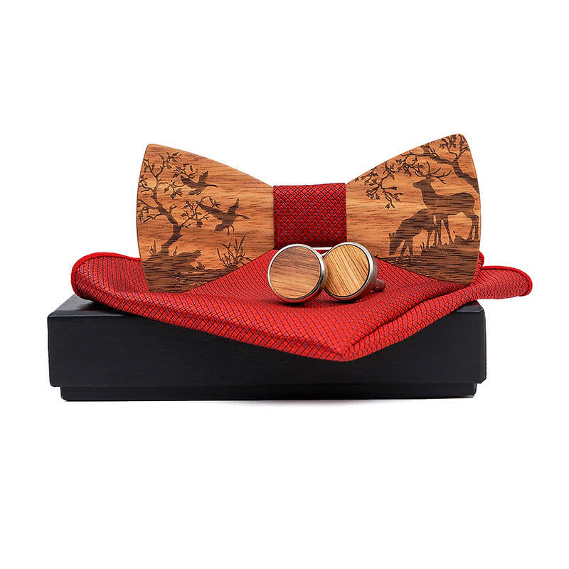 3er-Set Herren Elegante Weihnachtselch Holzfliege Set