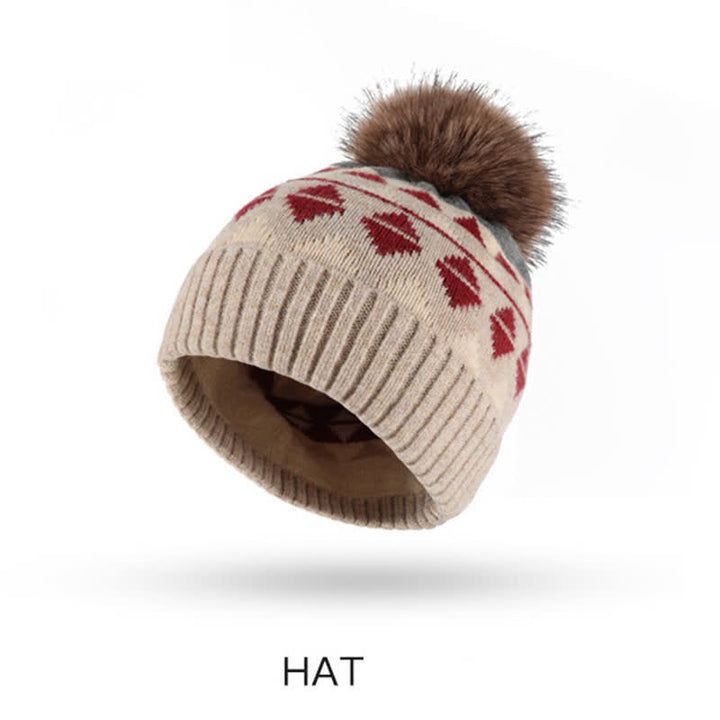 3-teiliges Damen-Set mit Mütze, Schal und Handschuhen im Dreiecksmuster