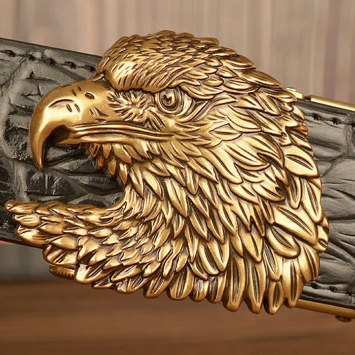 Herren-Ledergürtel mit Adlerkopf-Krokodilprägung