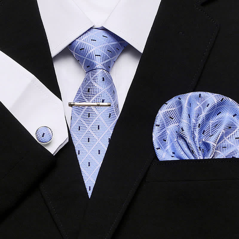4er Set LightBlue Herren Raffiniertes Kariertes Krawatten-Set