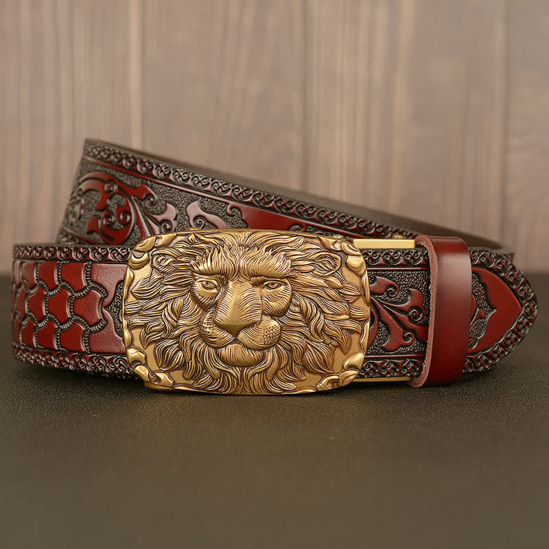 Men's Honor Male Lion Head Leder-Gürtel mit Löwenkopf