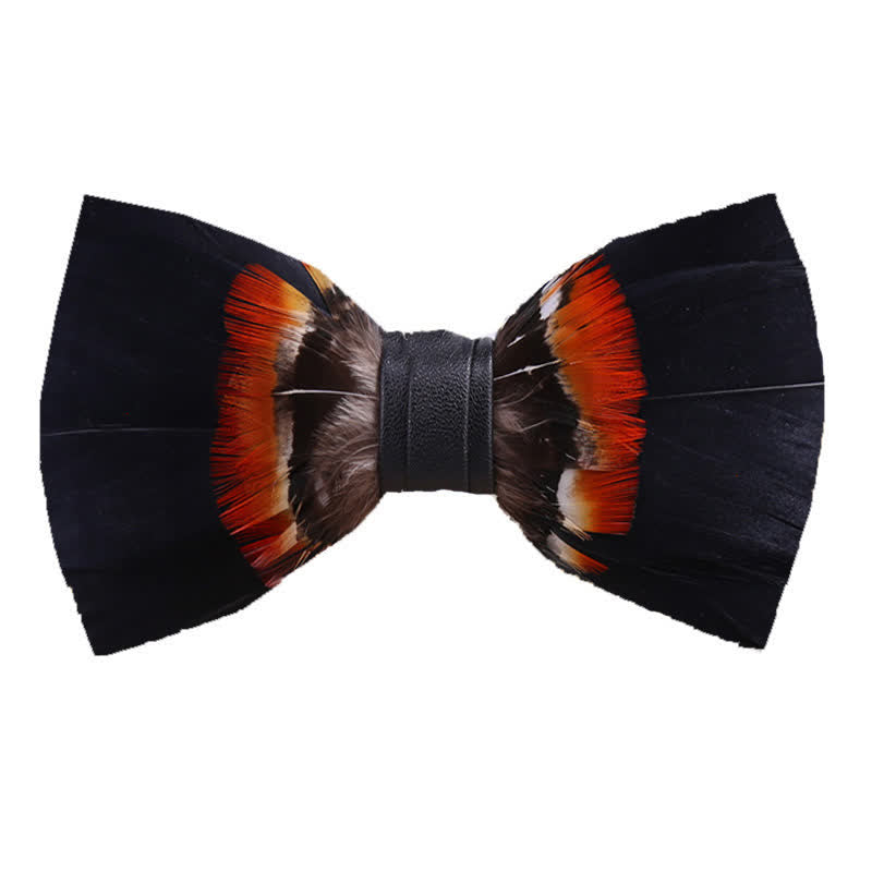 Schwarz & Orange Feder Fliege mit Reversnadel