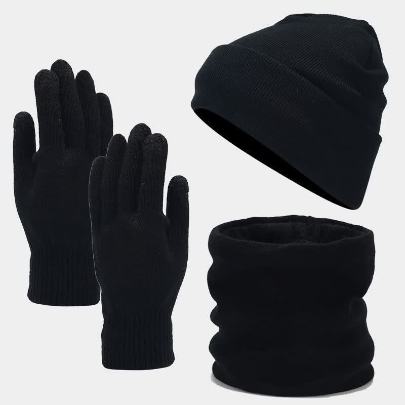 3-teiliges Unisex-Set mit wärmerer Beanie-Mütze, Schal und Handschuhen