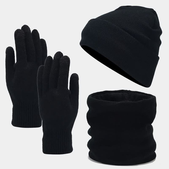 3-teiliges Unisex-Set mit wärmerer Beanie-Mütze, Schal und Handschuhen