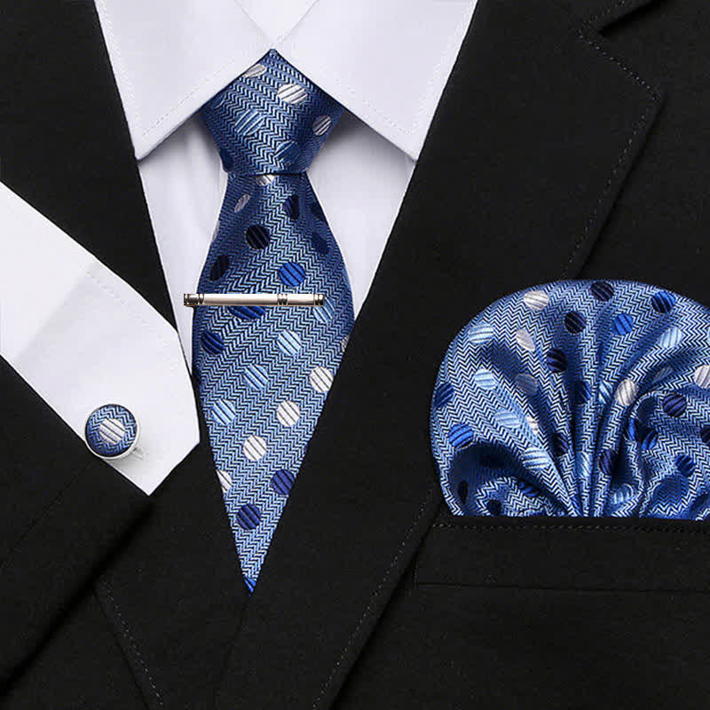 4-tlg. Set Hellblaue Herren Verspielte Polka Dots Krawattenset