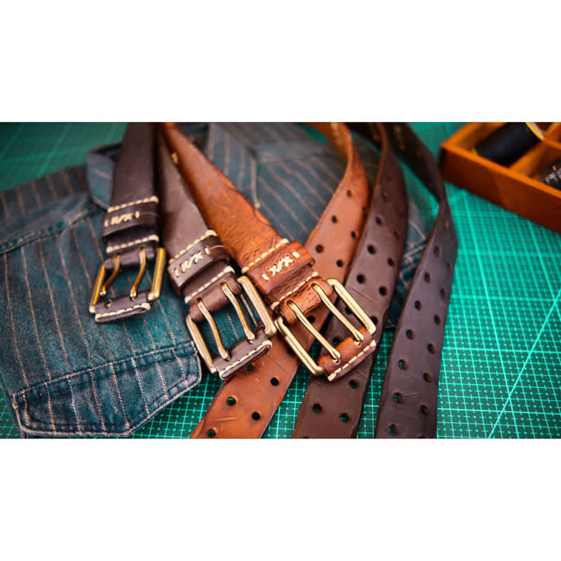 Breiter Herrengürtel aus Leder mit Doppeldornschließe