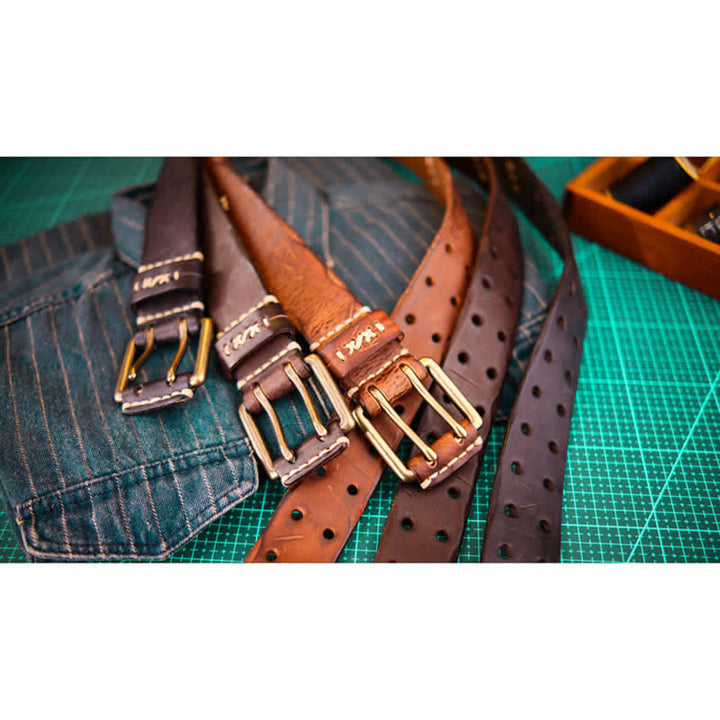 Breiter Herrengürtel aus Leder mit Doppeldornschließe