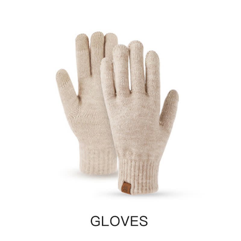 3er-Set Damen-Pompom-Gestrickter Hut-Schal-Touchscreen-Handschuhe