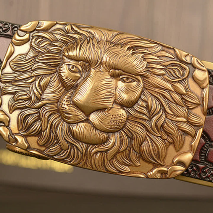 Men's Honor Male Lion Head Leder-Gürtel mit Löwenkopf