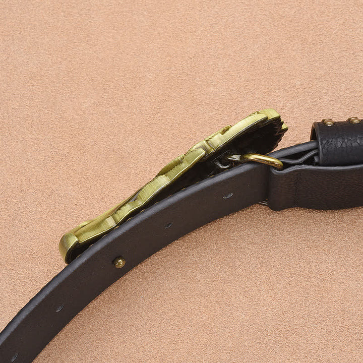 Herrengürtel aus Leder mit Adler-Geierkopf und Nieten