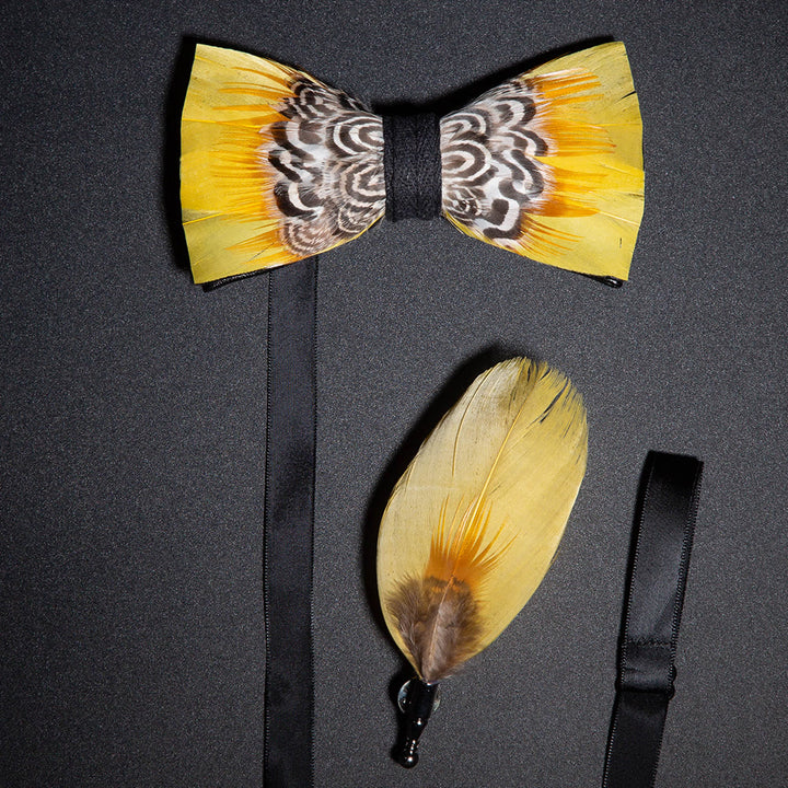 Gelbe Tiger-Print Feder Fliege mit Reversnadel