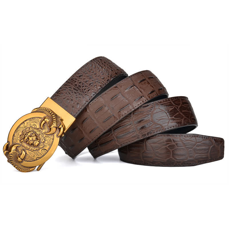 Automatischer Ledergürtel mit Krokodil-Muster für Männer mit wildem Löwen