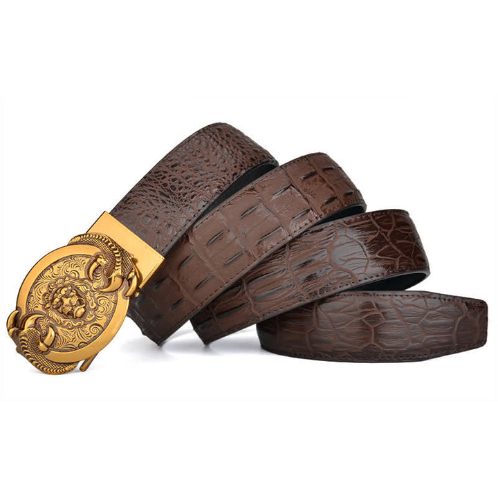 Automatischer Ledergürtel mit Krokodil-Muster für Männer mit wildem Löwen