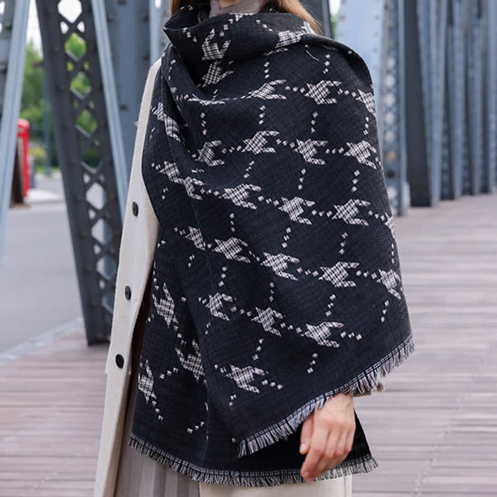 Großer Frauen-Schal im Hahnentritt-Muster, Warm