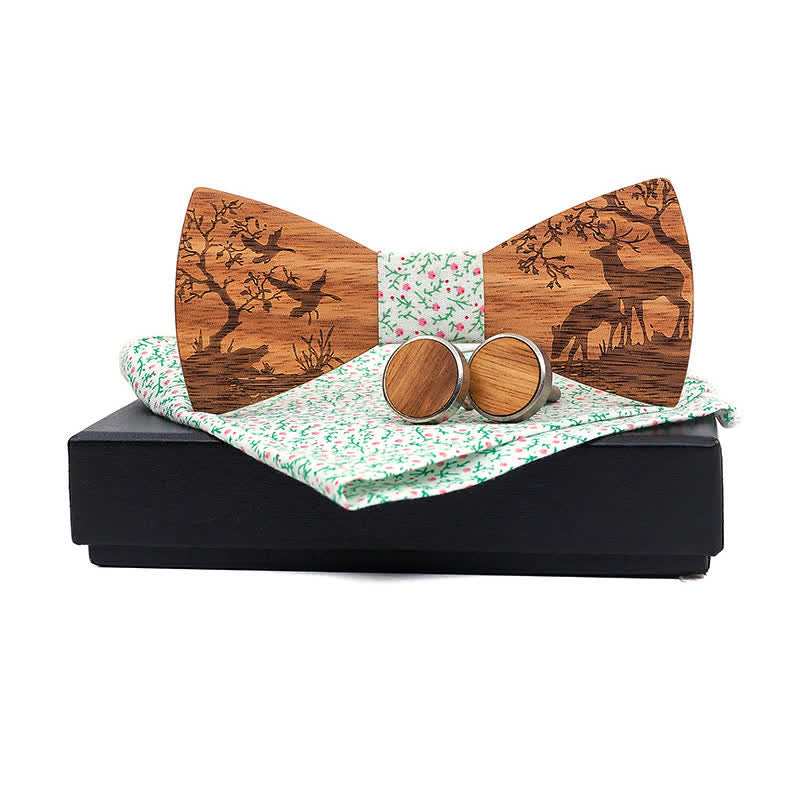 3er-Set Herren Elegante Weihnachtselch Holzfliege Set
