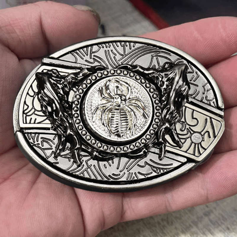 Rotierender Spinnenledergürtel für Herren mit Klappmesser